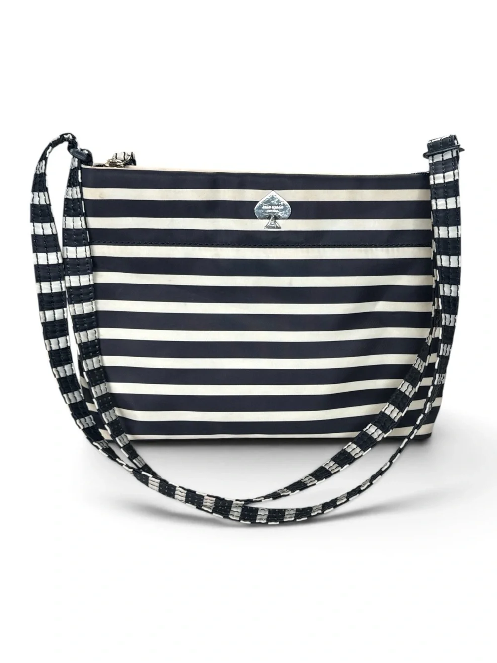 Kate Spade Striped Nylon Crossbody Bag Black White Nautical Flatiron Cammy‎